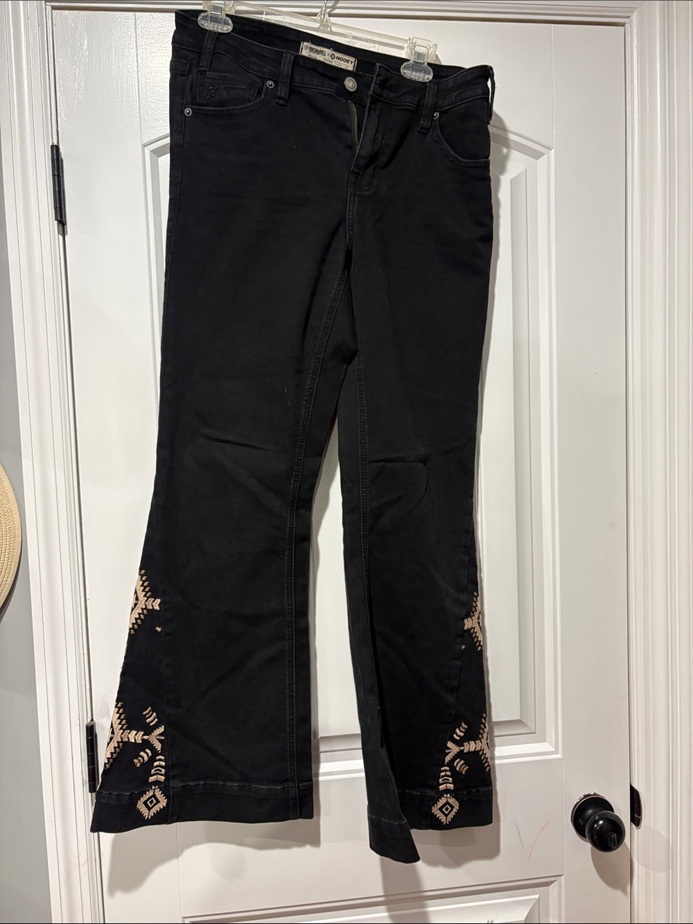 Black Embroidered Flare Jeans